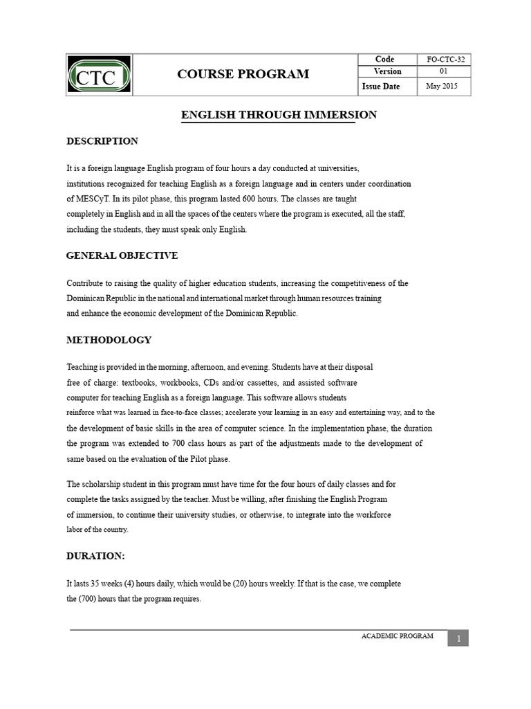 English Immersion Program | PDF | Foreign Language | English As A ...