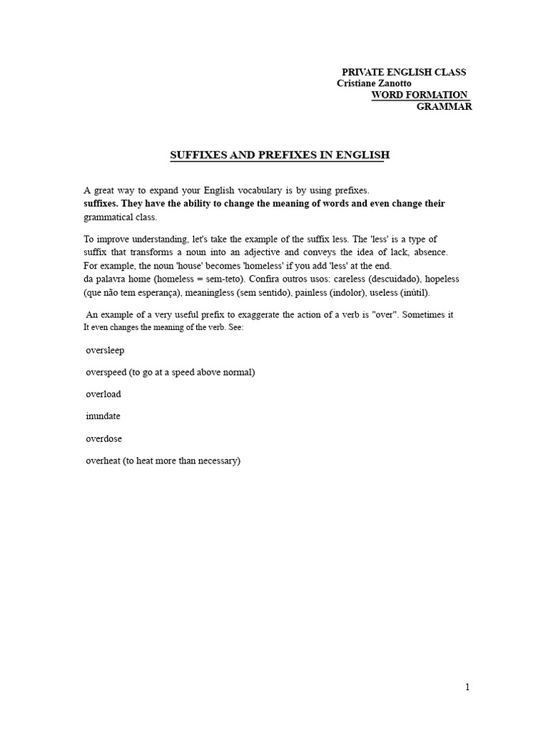 Prefixes and Suffixes - Exercises | PDF | Word | English Language