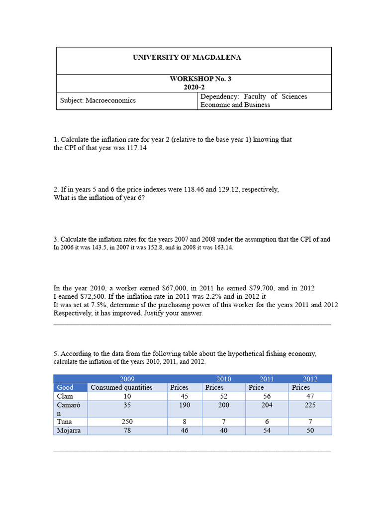 Macroeconomics Workshop: Inflation Calculations | PDF | Inflation ...