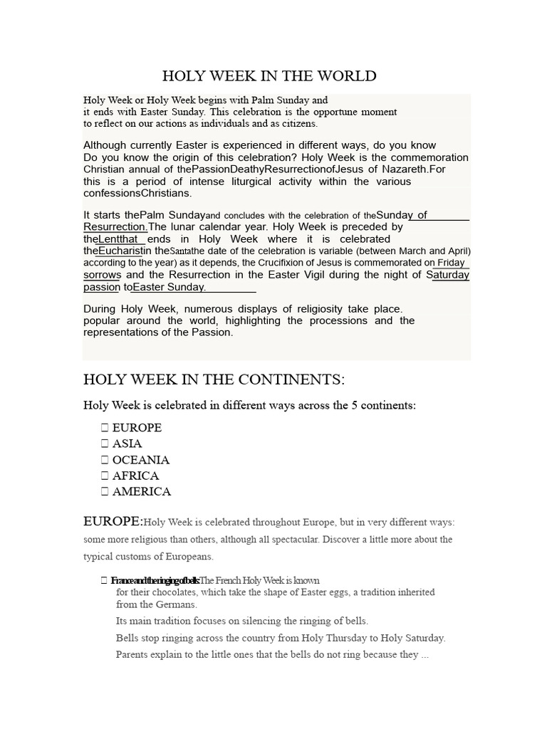 Global Holy Week Traditions Explained | PDF | Easter | March Observances