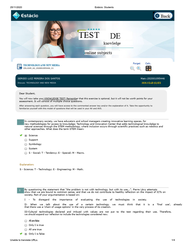 Technology and New Media Knowledge Test | PDF | Multiple Choice | Science