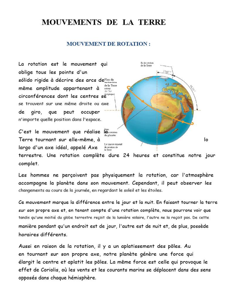 Mouvements de la Terre : Rotation et Effets | PDF | Terre | Rotation