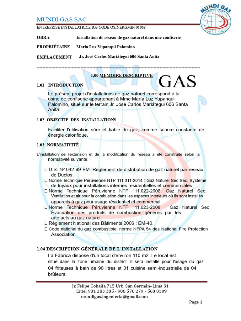 Installation de gaz naturel pour confiserie | PDF | Tuyau | Gaz naturel