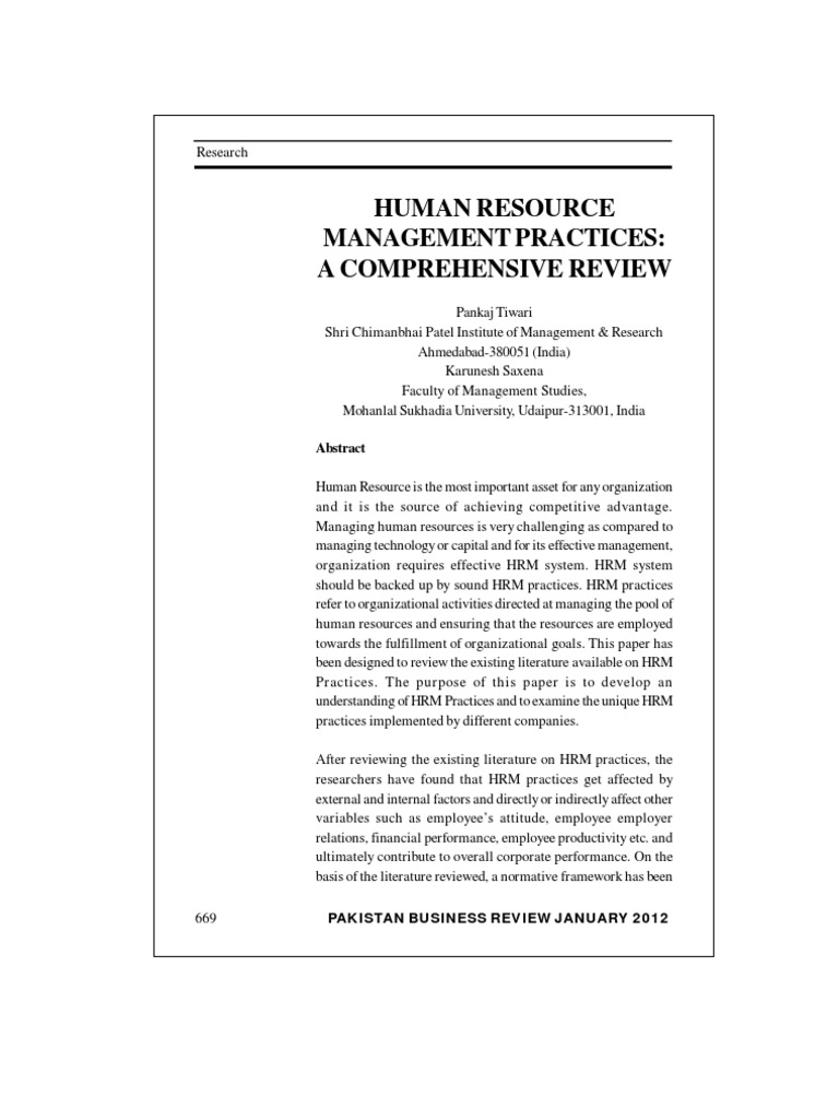 Comprehensive Review of HRM Practices | PDF | Human Resource Management ...