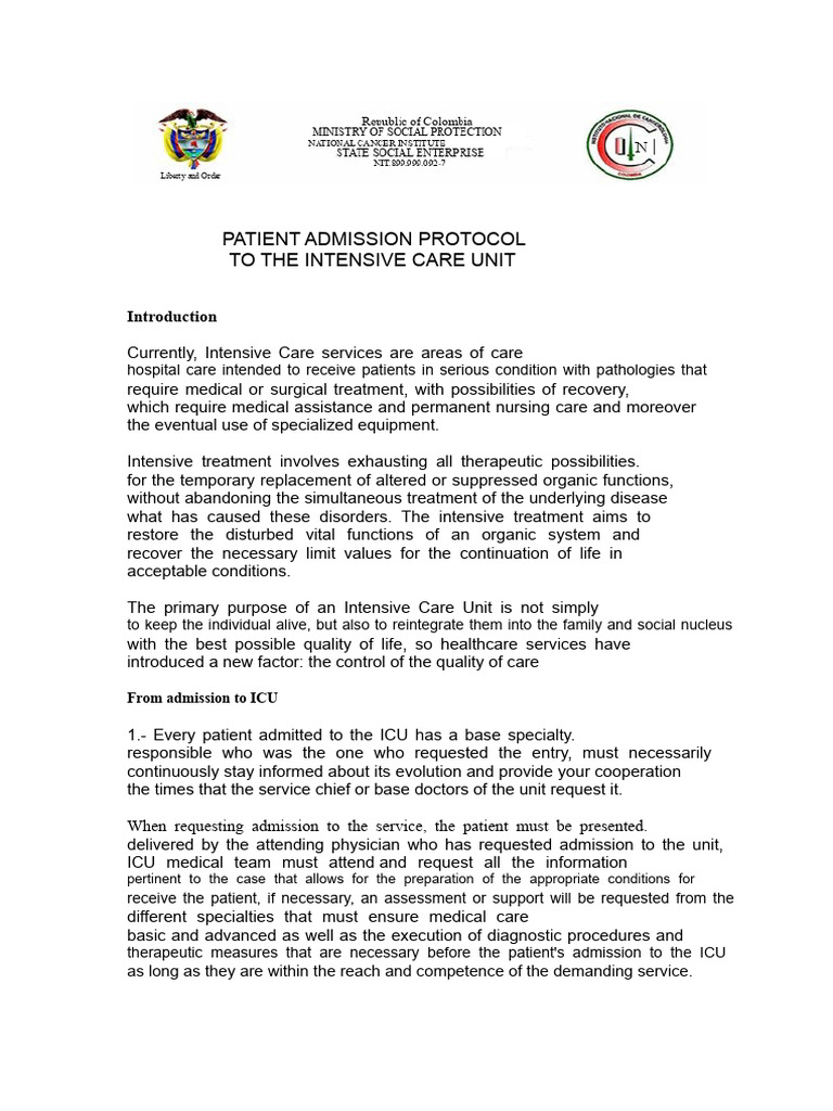 ICU Patient Admission Guidelines | PDF | Intensive Care Unit ...
