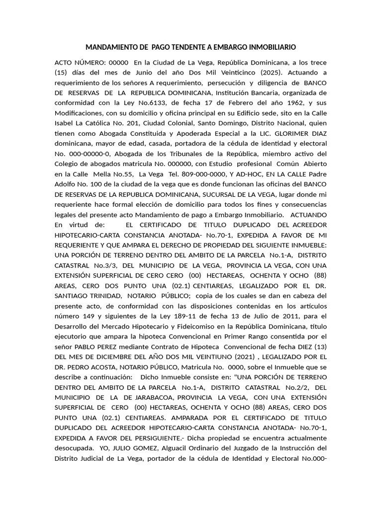Mandamiento de Pago Tendente A Embargo Inmobiliario | PDF | Ley de ...
