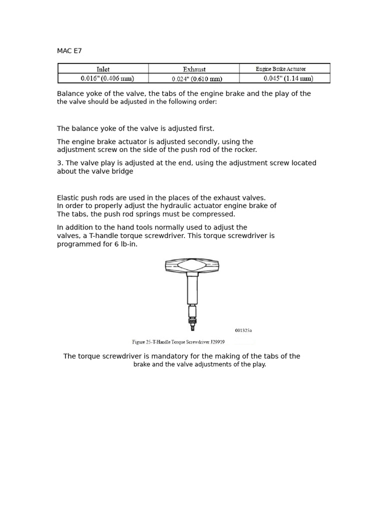 Mack E7 Valve Adjustment Guide | PDF | Valve | Engines