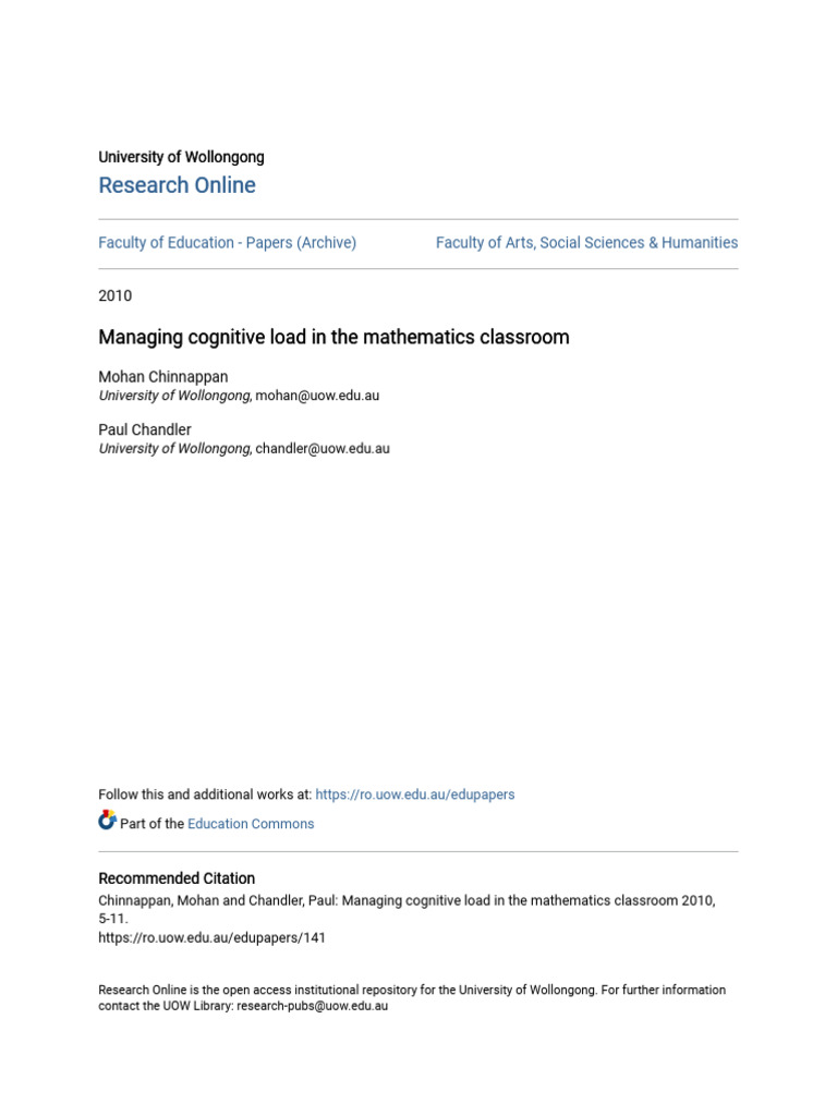 Managing Cognitive Load in Math Class | PDF | Long Term Memory ...