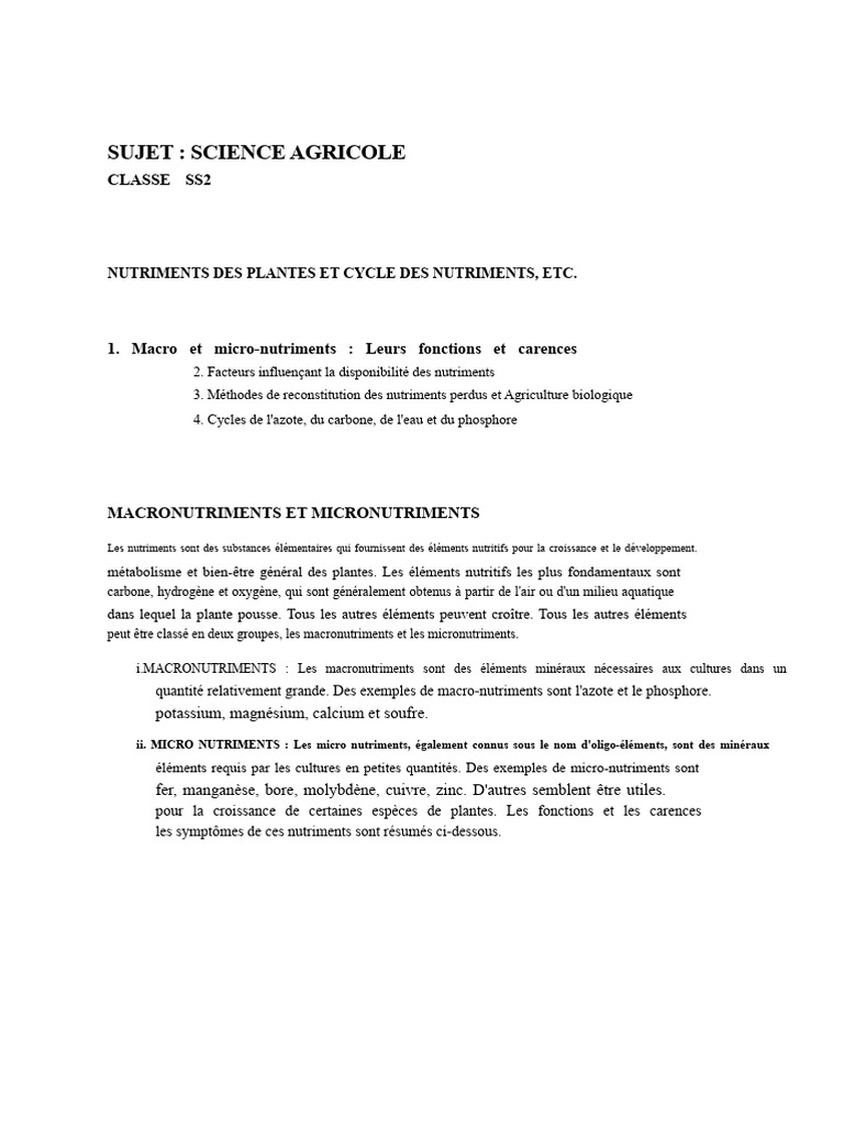 Nutriments des Plantes et Leur Cycle | PDF | Fertilisant | Sol (pédologie)