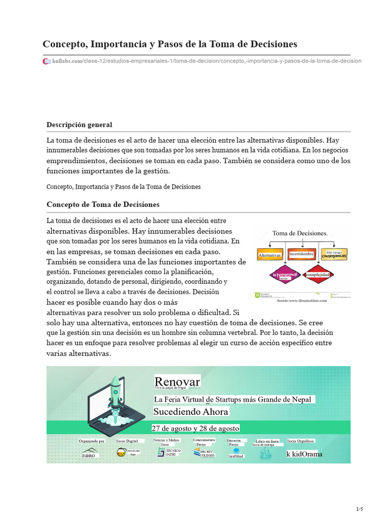 Pasos y Importancia de la Toma de Decisiones | PDF | Toma de decisiones ...