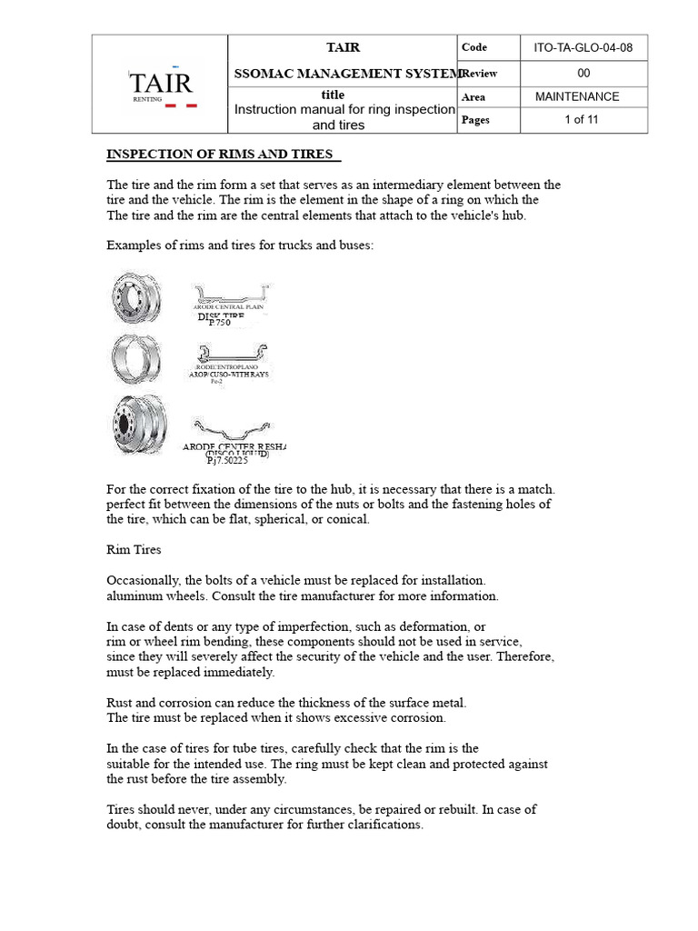Tire and Rim Inspection Manual | PDF | Tire | Nut (Hardware)