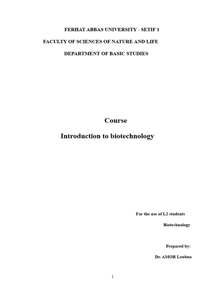 Introduction to Biotechnology Course | PDF | Vector (Molecular Biology ...