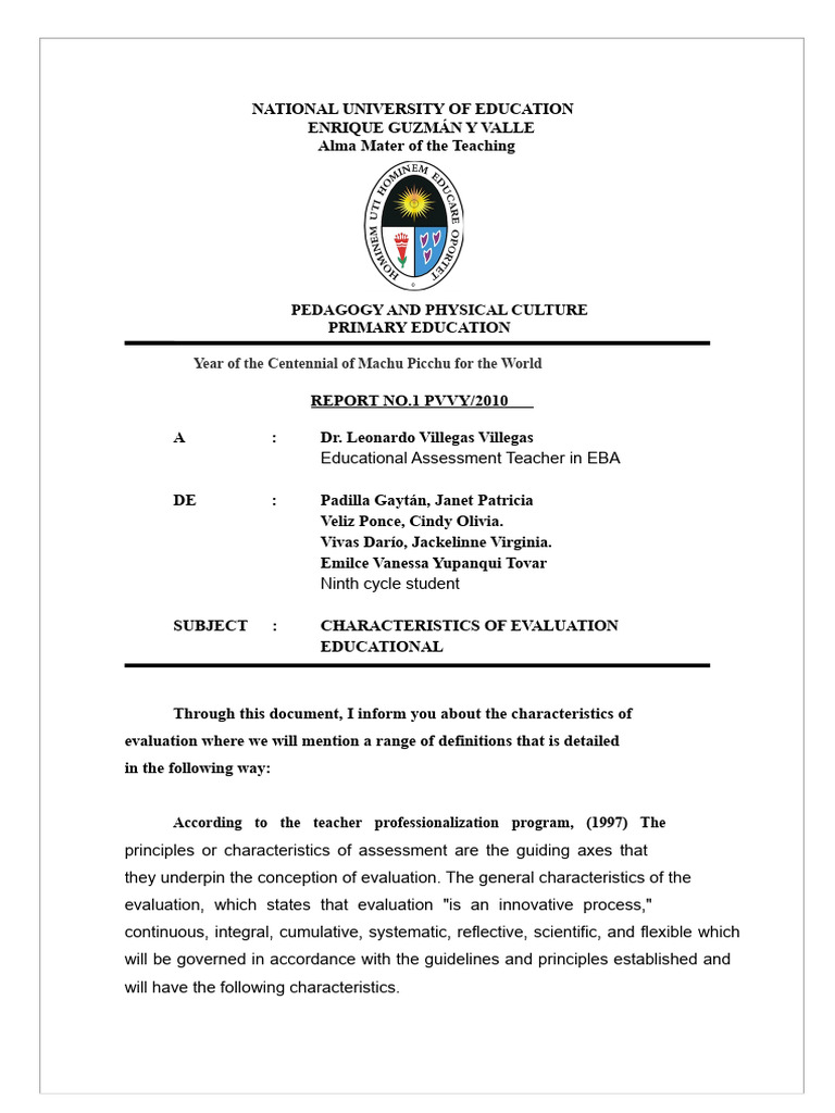 Evaluation Characteristics Report | PDF | Evaluation | Educational ...