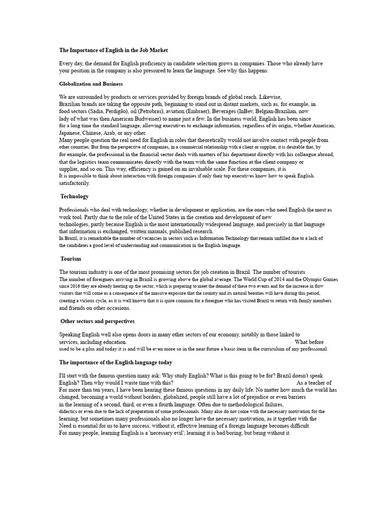 The Importance of English in Today's World | PDF | English Language ...