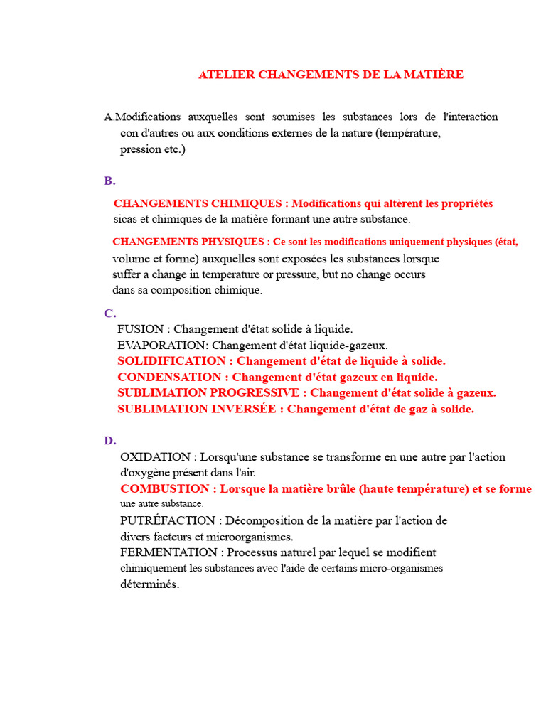 Changements de la matière : types et exemples | PDF | Gaz | Chimie