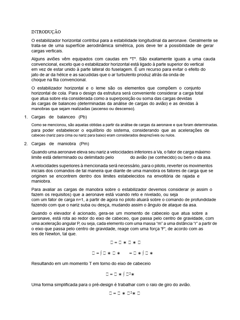 Cargas e Estabilidade do Estabilizador Horizontal | PDF | Avião | Pressão