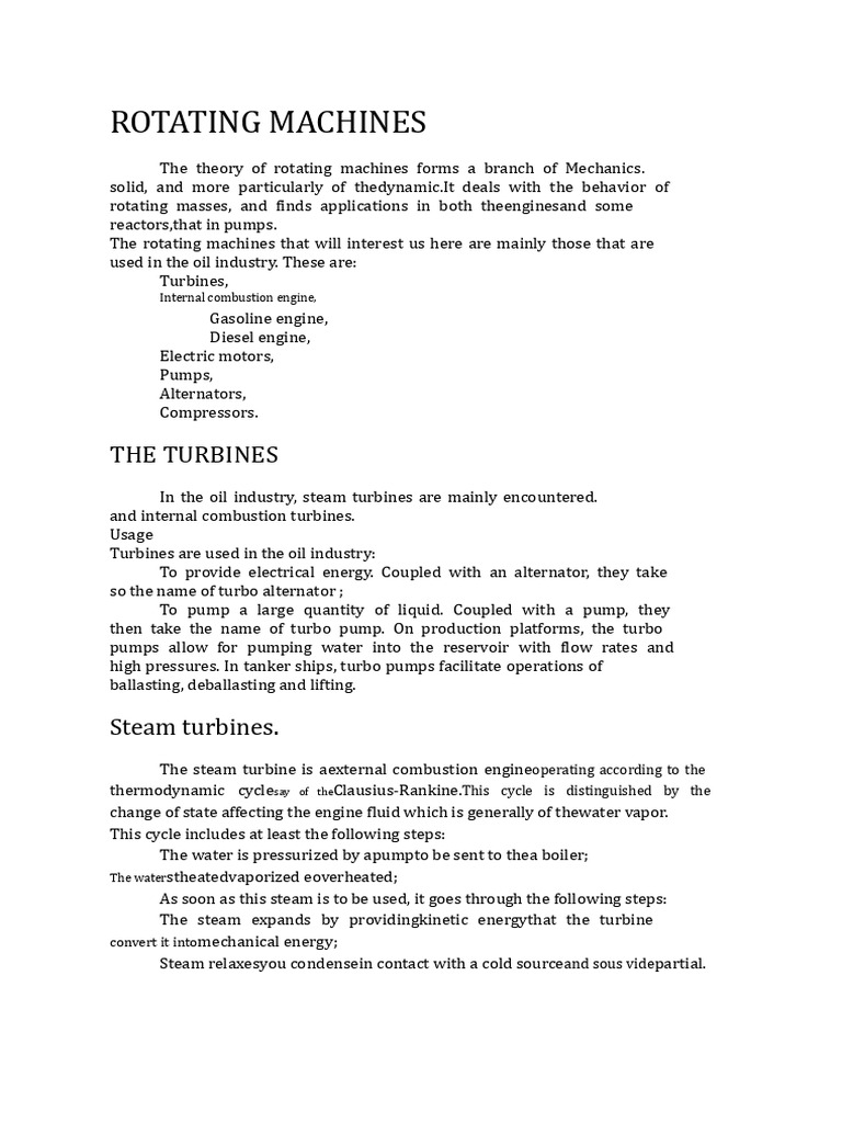 Overview of Rotating Machines in Oil Industry | PDF | Engines | Steam