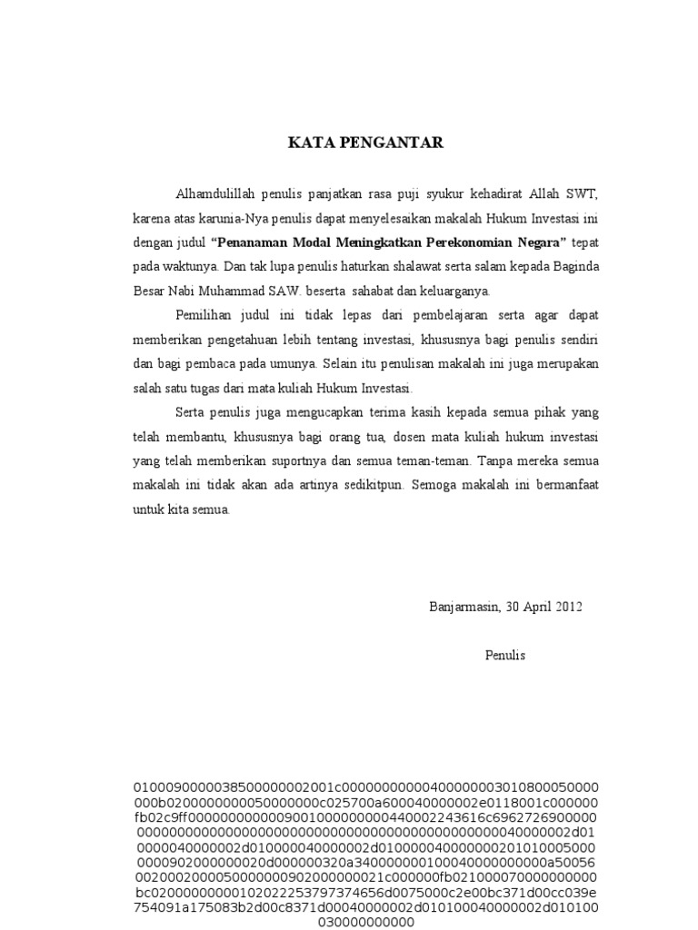 Kata Pengantar N Daftar Isi Makalah Investasi Pma