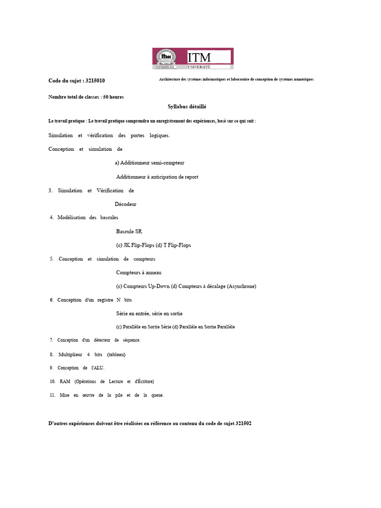 Syllabus : Architecture des Systèmes Informatiques | PDF