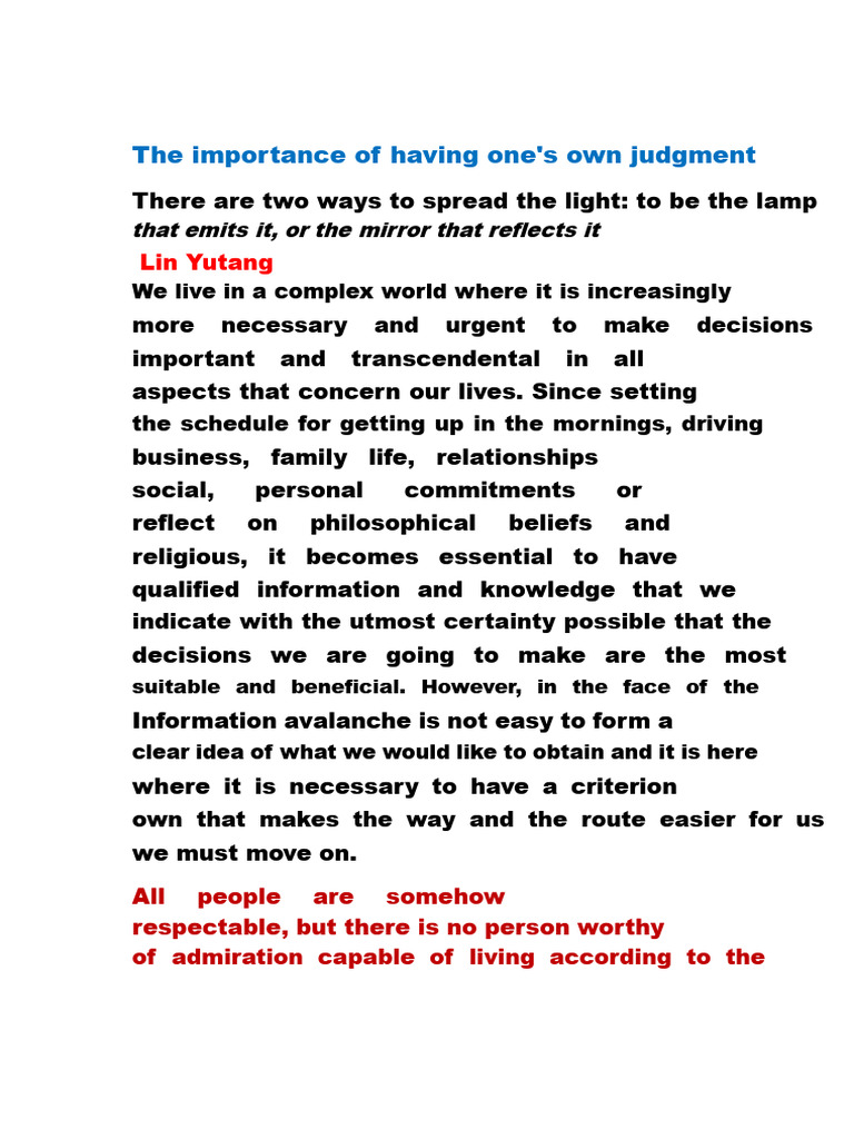 Importance of Personal Judgment | PDF | Thought | Knowledge