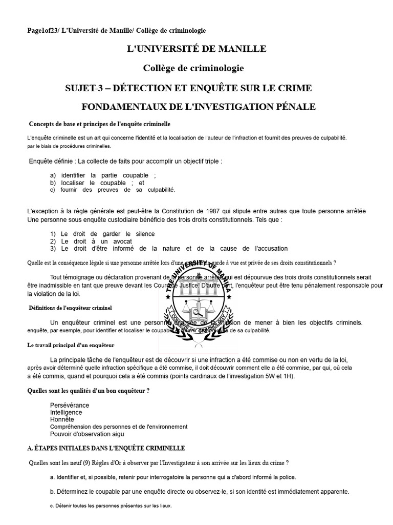 Fondamentaux de l'Enquête Criminelle | PDF | Crimes | Crime et violence