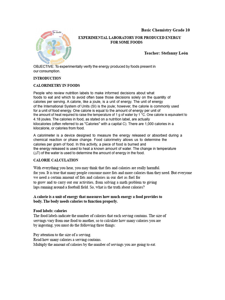 Food Energy Laboratory | PDF | Calorie | Food Energy