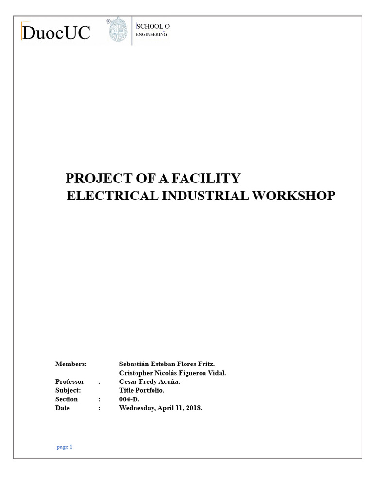 Project of An Electrical Installation Industrial Workshop | PDF ...