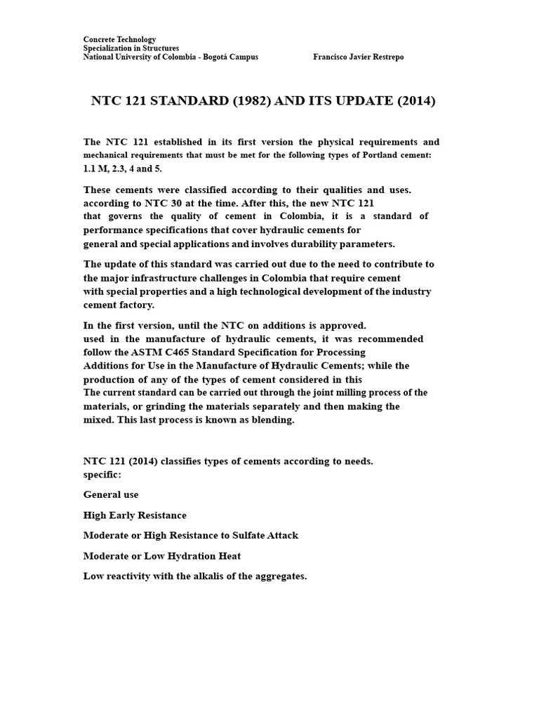 NTC 121: Cement Standards Overview | PDF | Cement | Building Engineering