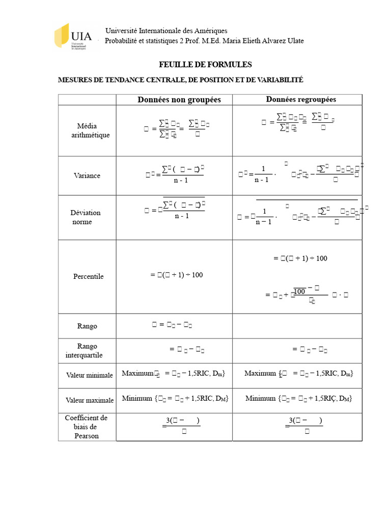 Formules de Probabilités et Statistiques | PDF | Indicateur de ...