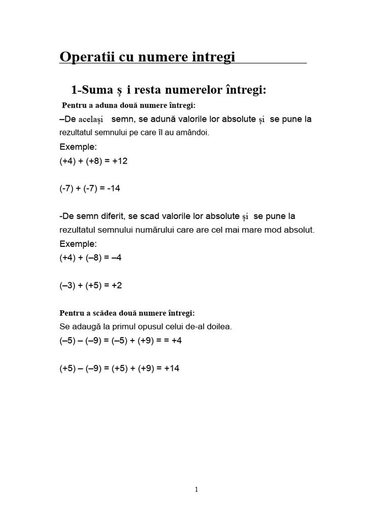 Formula de Operatii Cu Numere Intregi | PDF