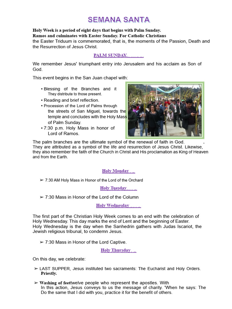 Holy Week Schedule and Significance | PDF | Easter | Mass (Liturgy)