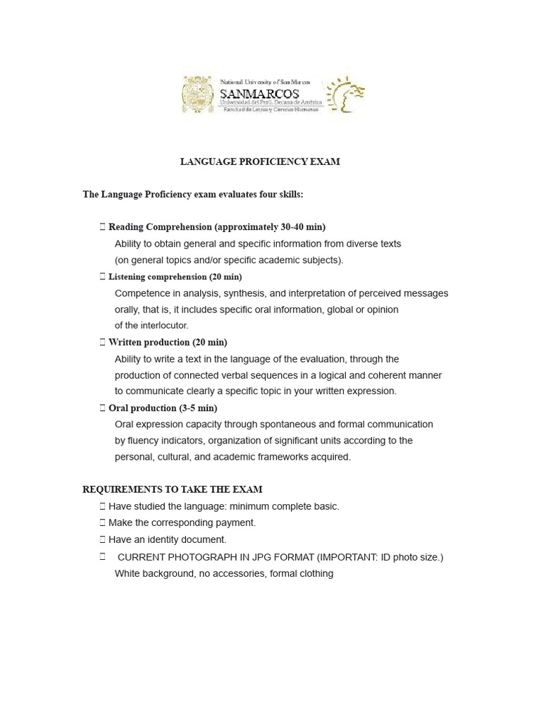 Language Proficiency Exam Overview | PDF | Reading Comprehension ...