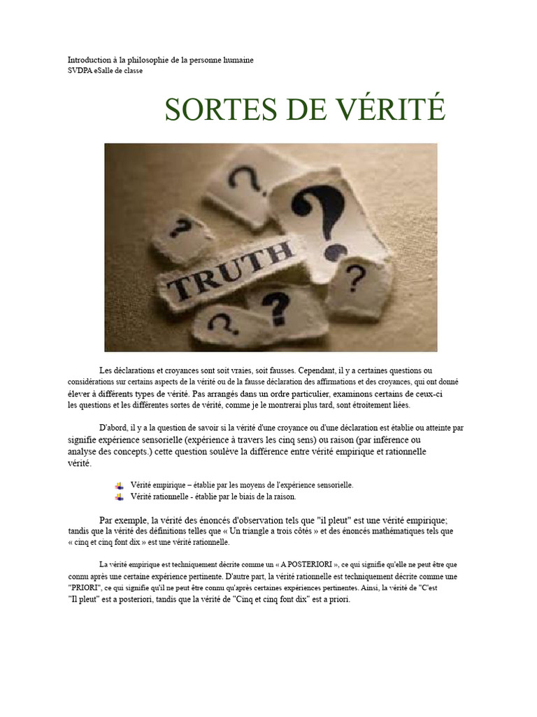Types de vérité en philosophie humaine | PDF | Vérité | Empirisme
