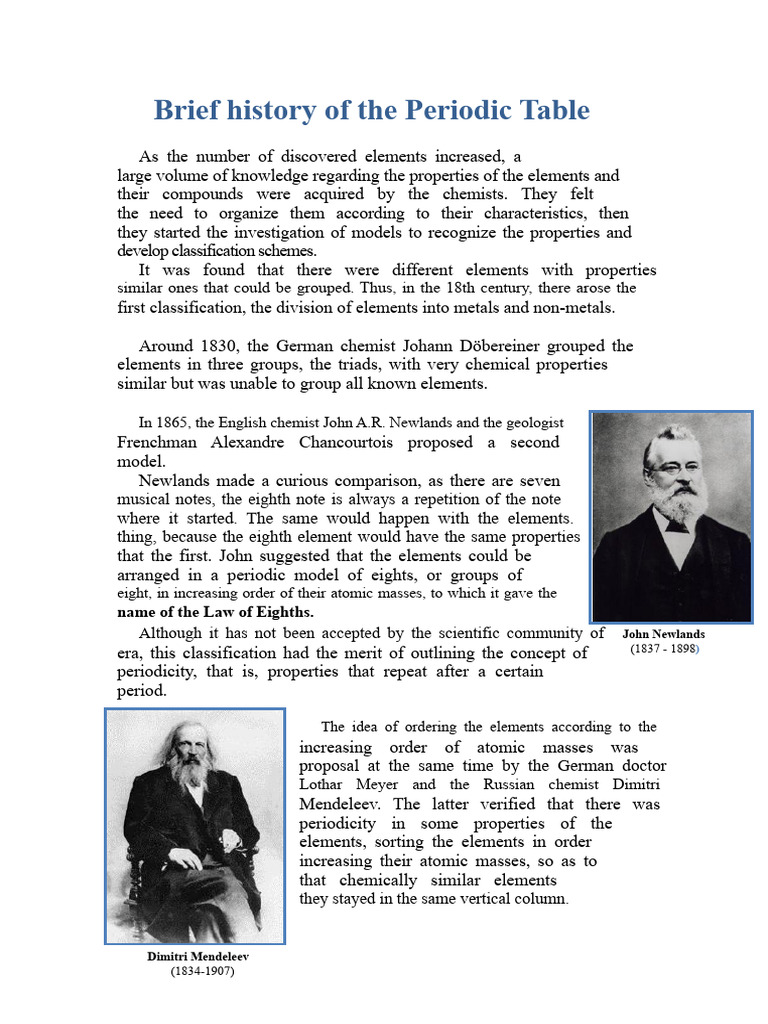 Brief History of The Periodic Table | PDF | Periodic Table | Chemical ...