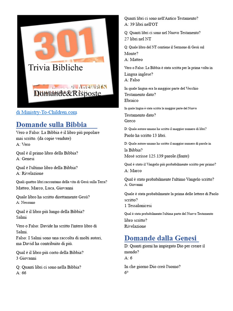 Domande e Risposte Di Trivia Biblico - Matematica | PDF
