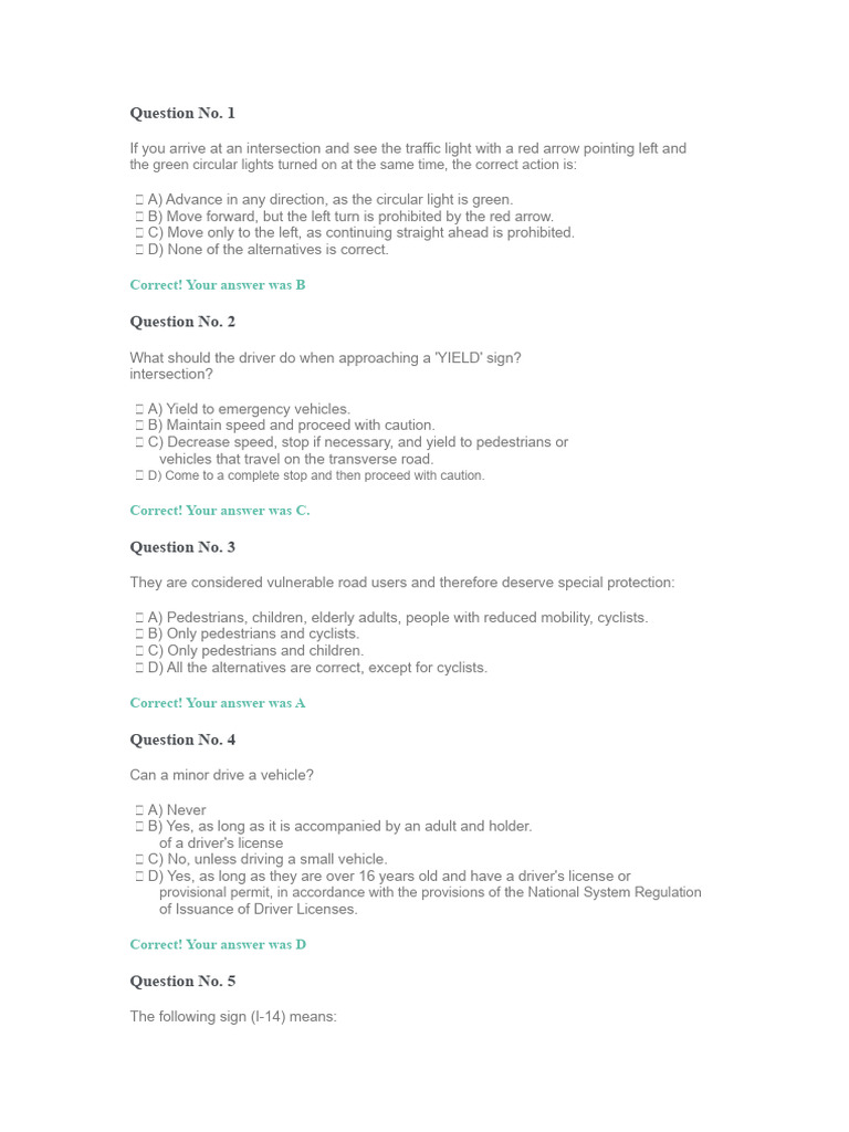 Traffic Rules and Regulations Quiz | PDF | Traffic | Intersection (Road)