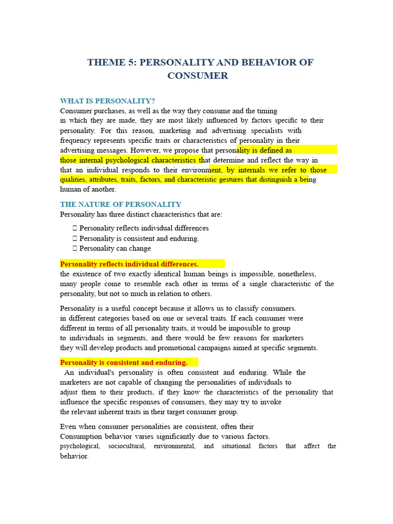 Consumer Personality and Behavior Insights | PDF | Brand | Psychoanalysis