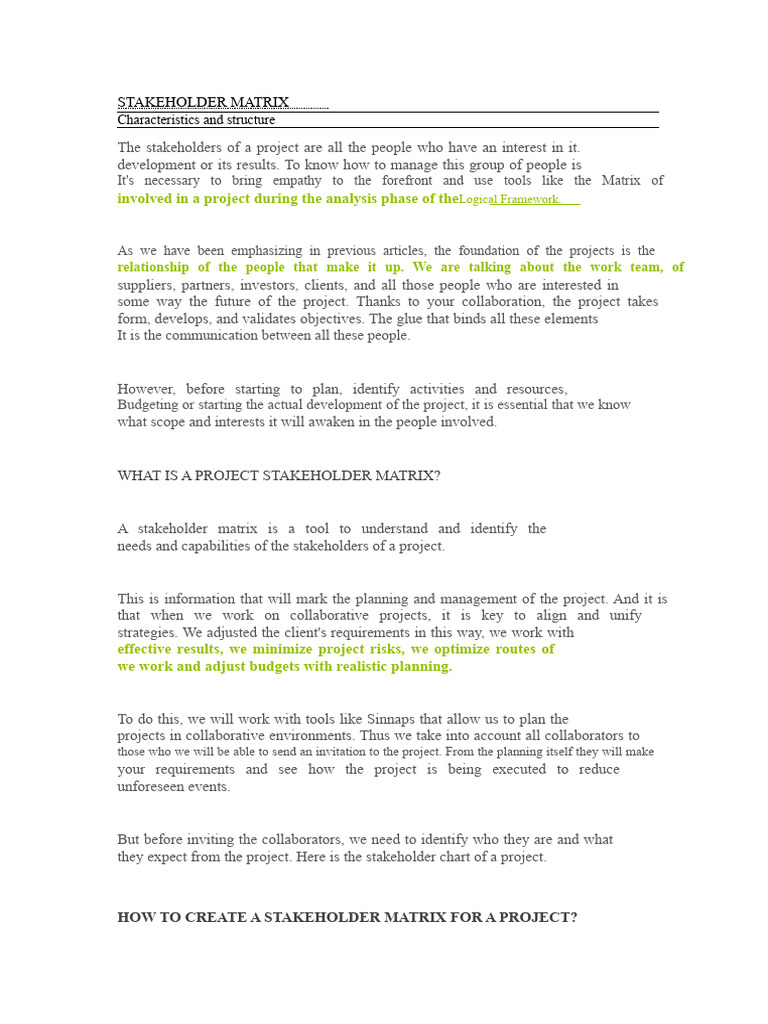 Stakeholder Matrix | PDF | Matrix (Mathematics) | Empathy