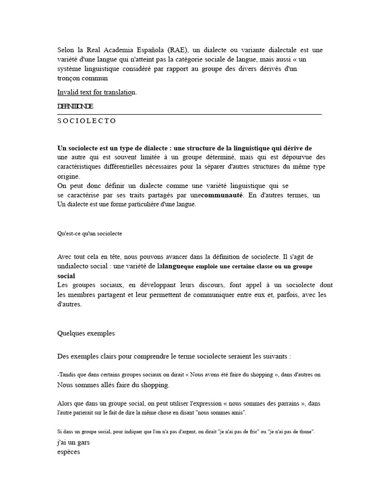 Définition et exemples de sociolecte | PDF | Dialecte | Linguistique
