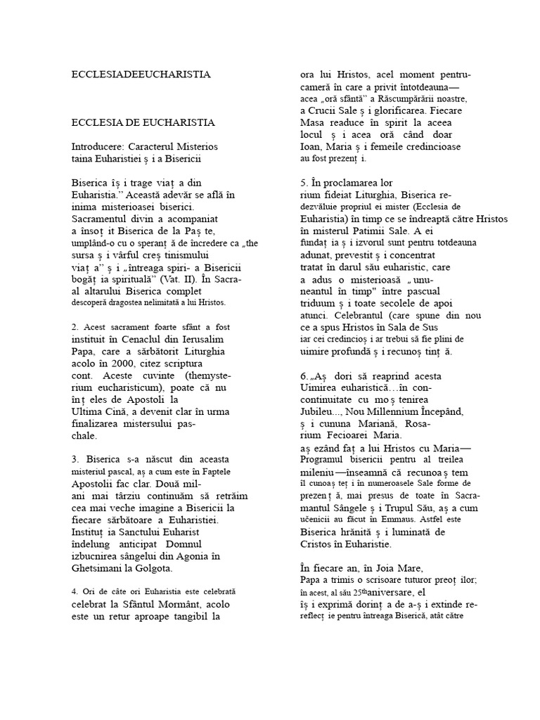 Ecclesia de Eucharistia Text Complet | PDF