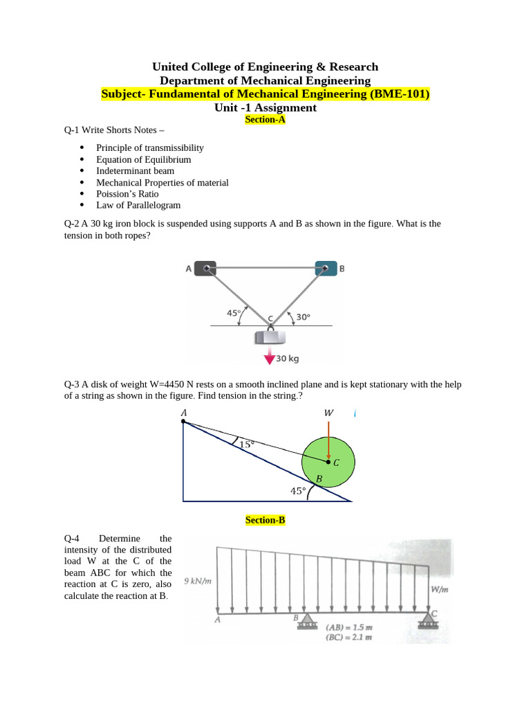 Mechanical Engineering Assignment BME-101 | PDF