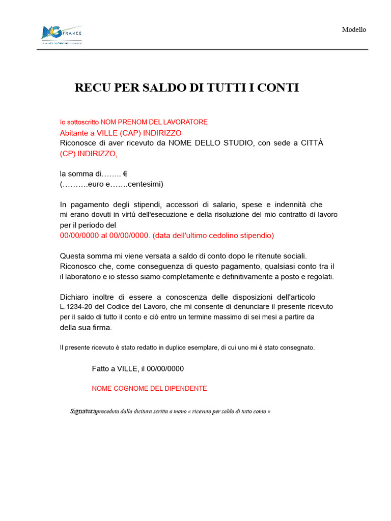 Ricevuta Di Saldo Finale | PDF