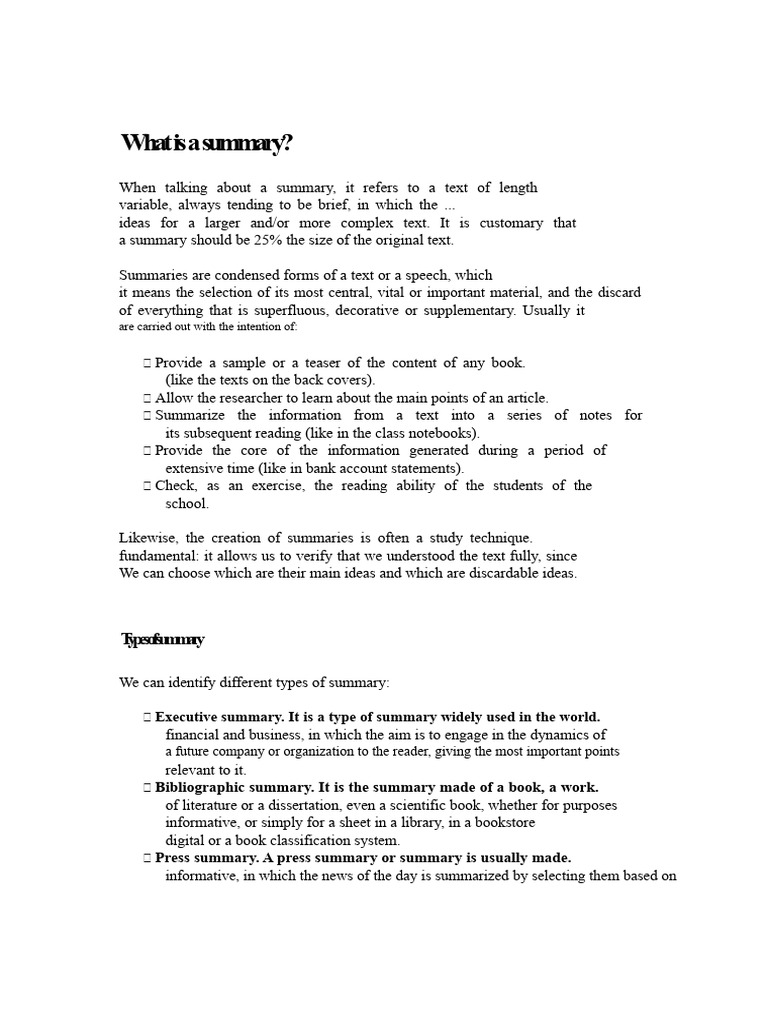 Understanding Summaries and Their Types | PDF | Books | Information