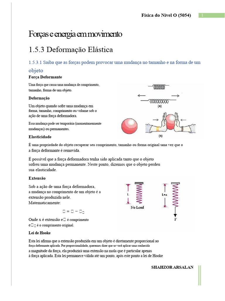 Deformação Elástica e Lei de Hooke | PDF | Força | Mecânica Clássica