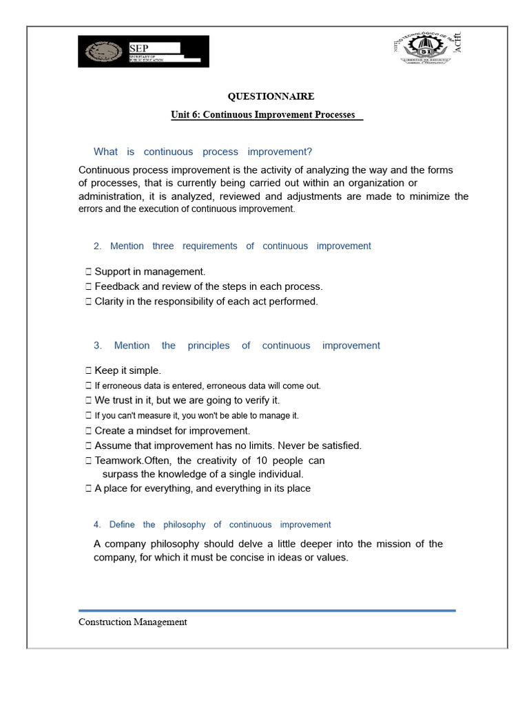 Continuous Improvement Processes Guide | PDF | Business