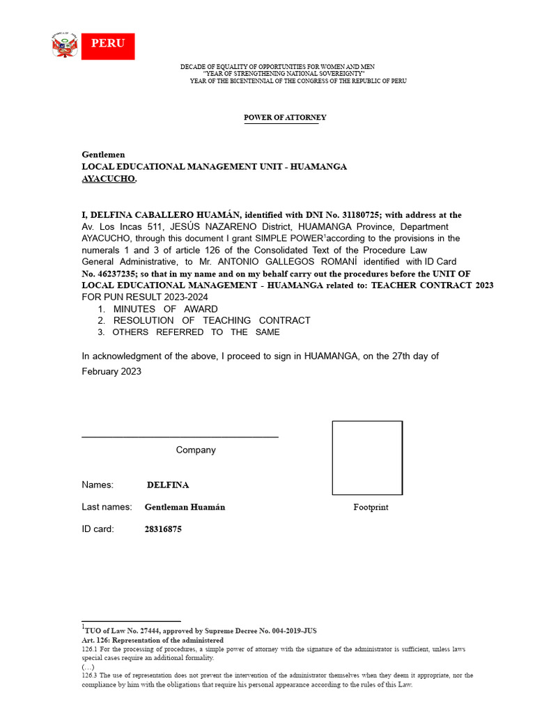 Simple Power of Attorney Letter Format | PDF