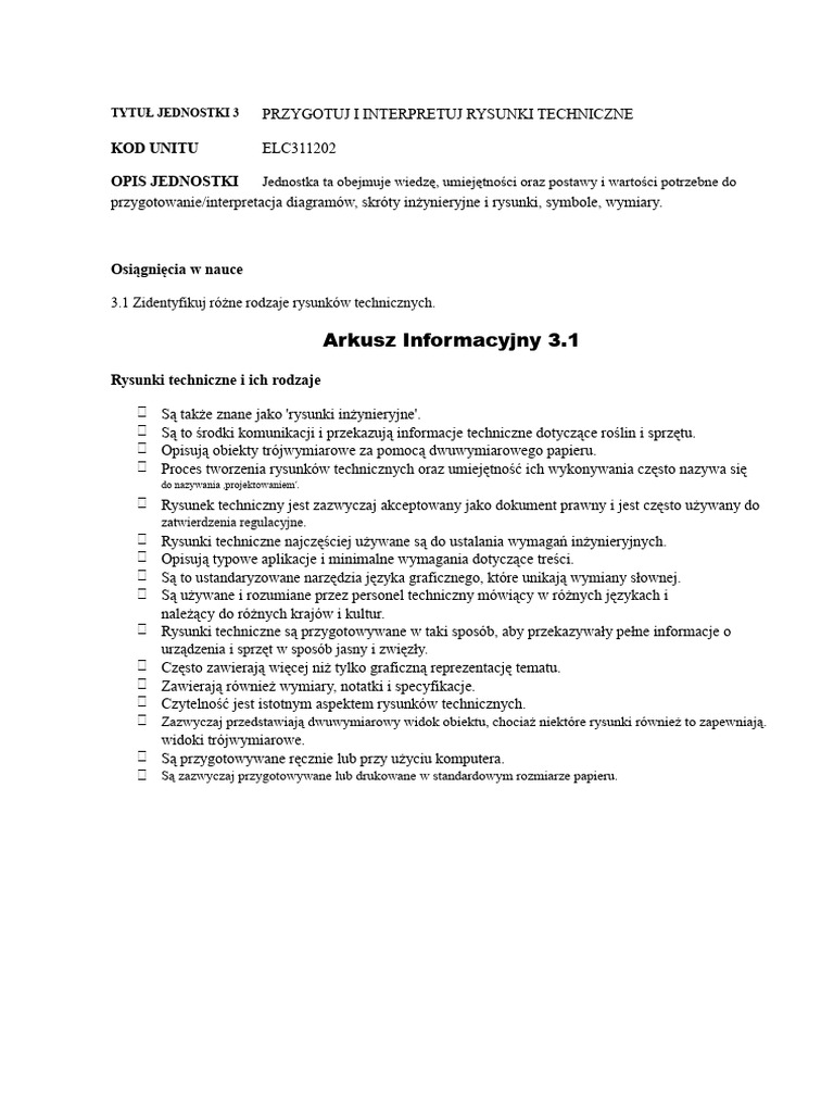 Jednostka 3 Przygotuj I Interpretuj Rysunek Techniczny | PDF