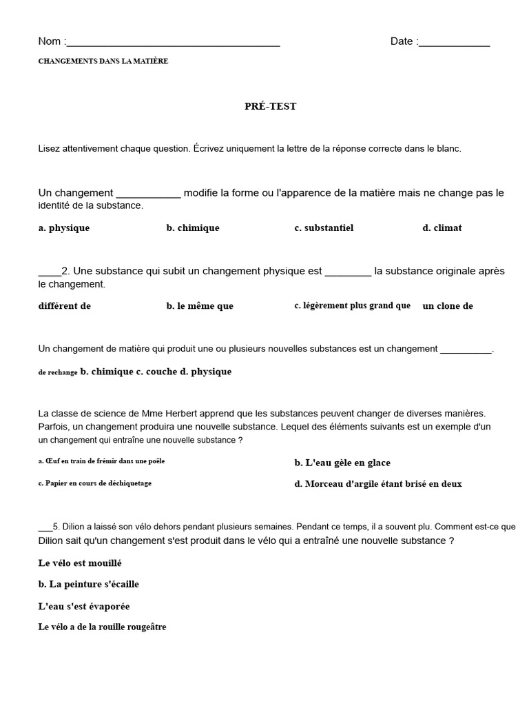 Changements physiques et chimiques de la matière | PDF | Chimie | Matière