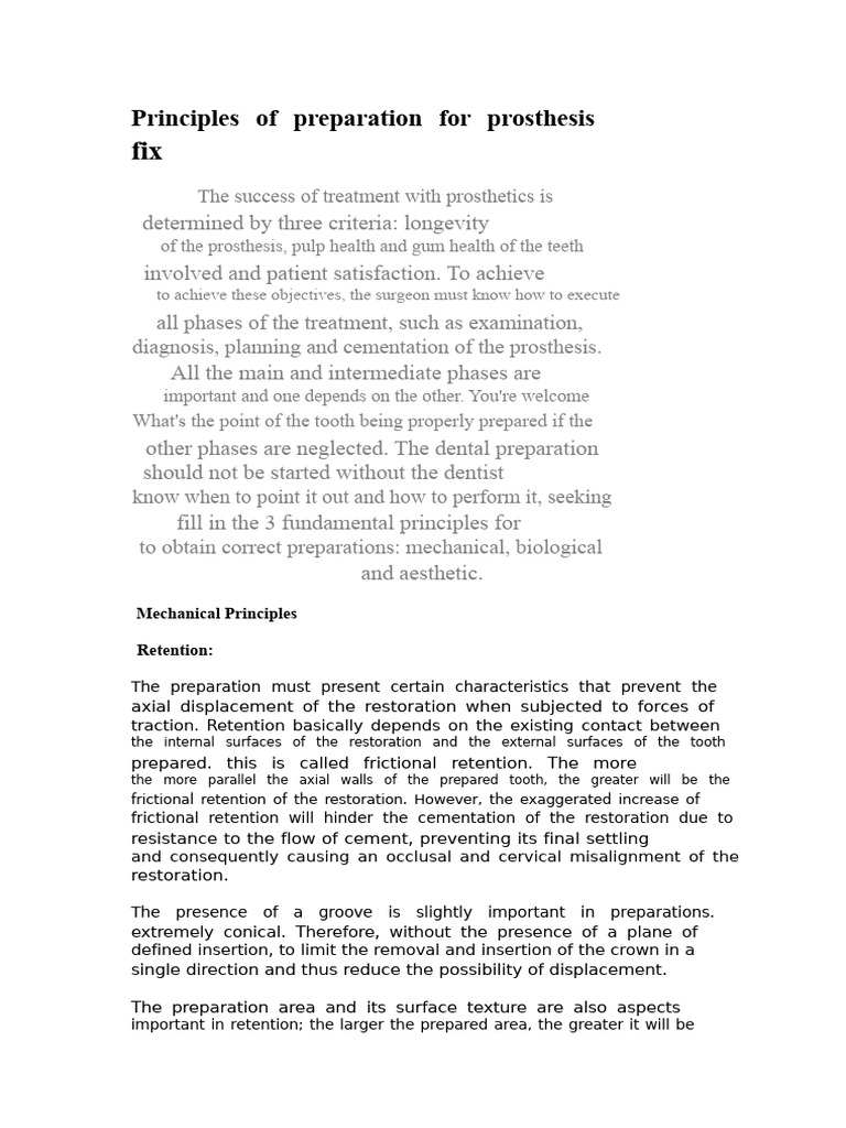 Prosthesis Preparation Principles Guide | PDF | Mouth | Dentistry