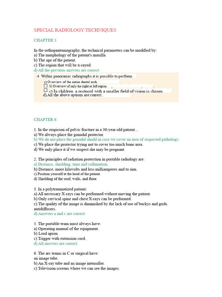 2 Evaluation Test-Type Questions Answered Special Radiology Techniques ...